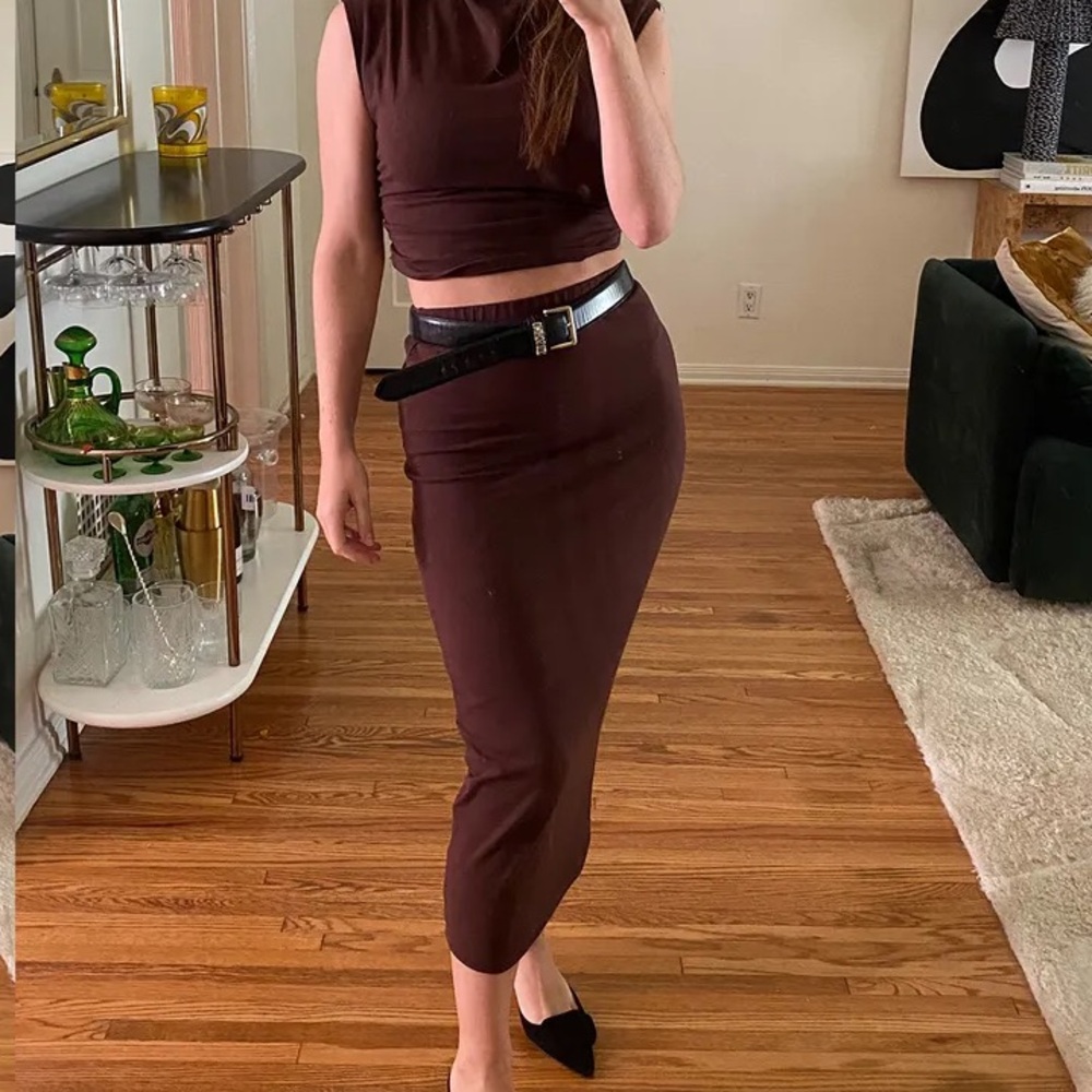 Reformation Foster Knit Midi Skirt Small Brown
